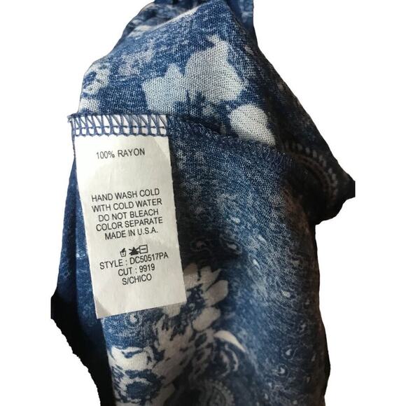 CES Femme Floral Smocking Boho Blue White Dress Size Small Runs large - Picture 6 of 16